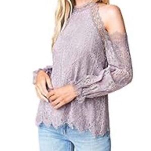 Sugarlips Mauve Lace Cold Shoulder Blouse - Size Medium - NWT